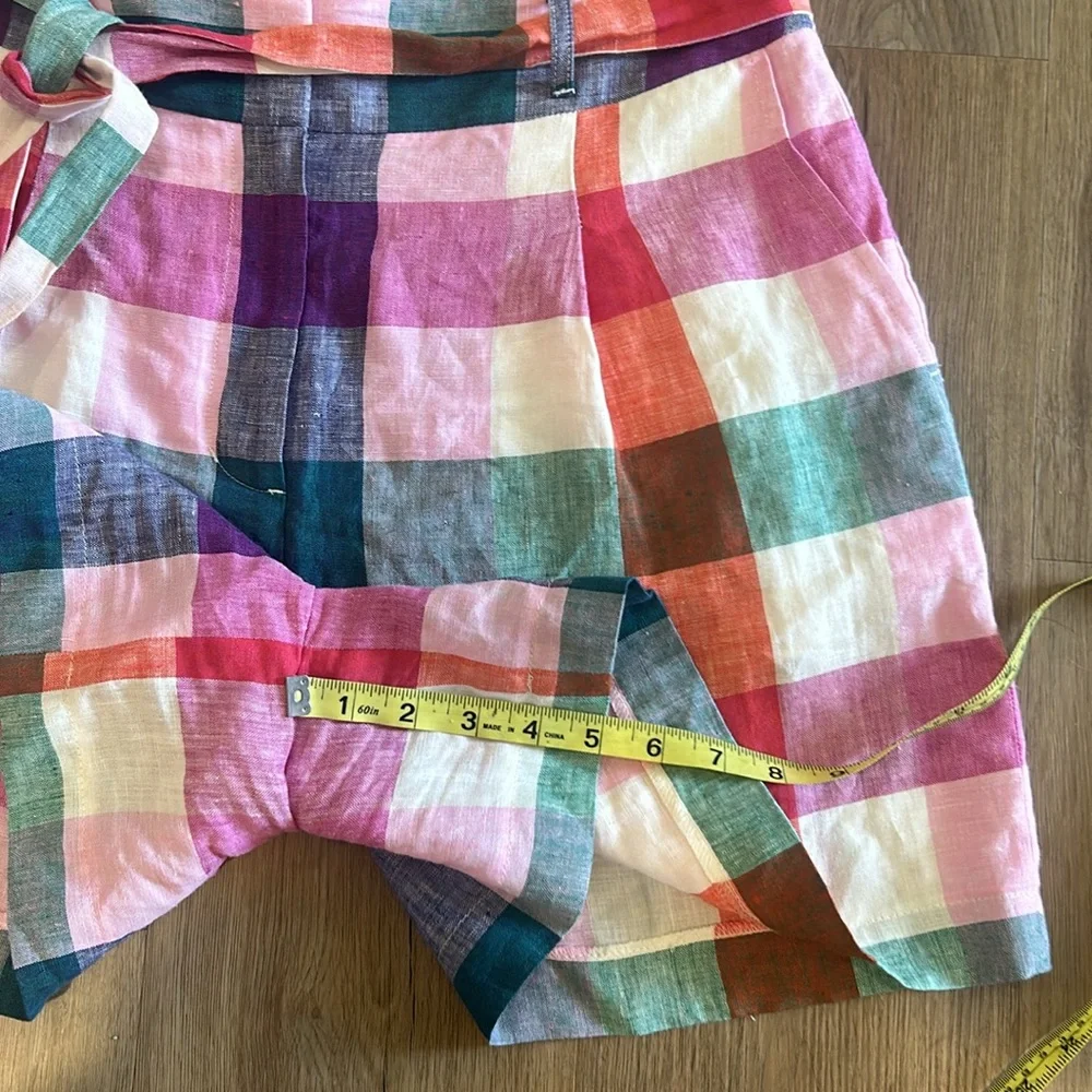 BODEN Alma Tie Waist Linen Shorts Bonbon Pink, Flambe Check. RARE Multicolor - Picture 12 of 12